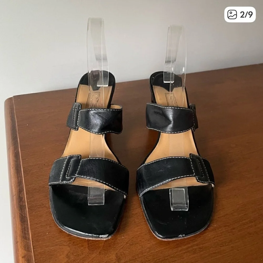 Nordstrom Black Leather Double Strap Slides - Picture 2 of 9